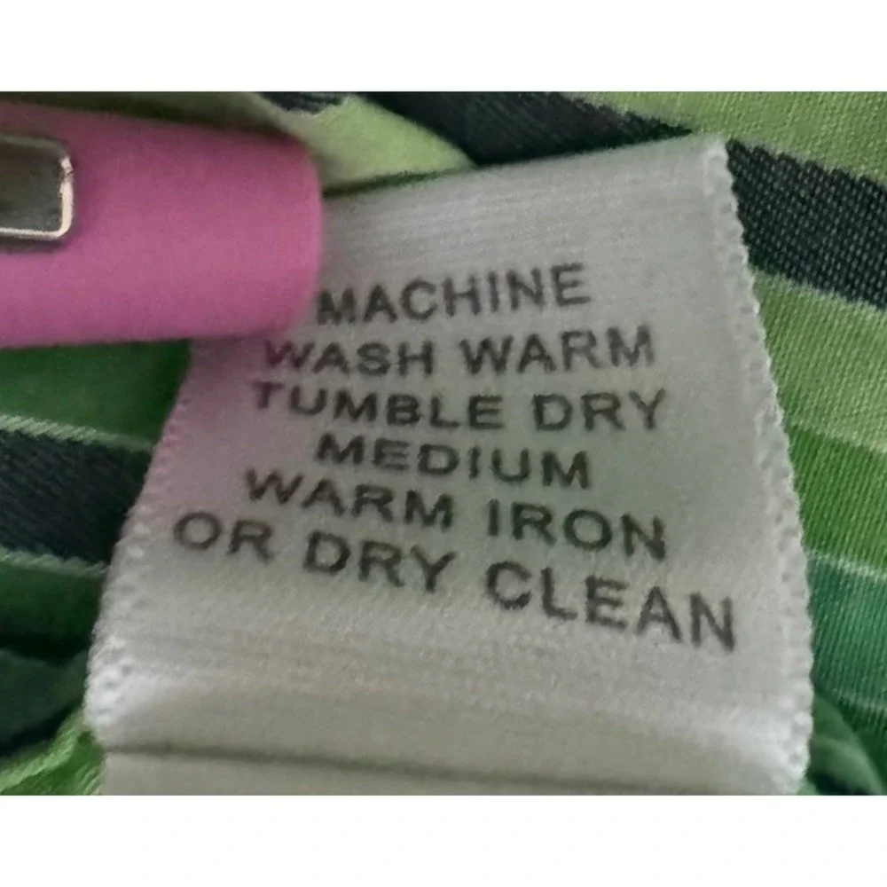 BANANA REPUBLIC MEN‎ DRESS SHIRT L 16-161/2 GREEN NAVY STRIPES FRENCH CUFF (B4)